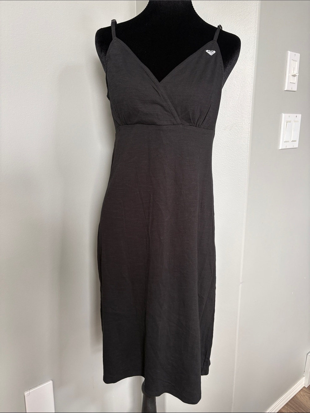 NWOT Roxy Black Midi Slip Dress with V-Neck